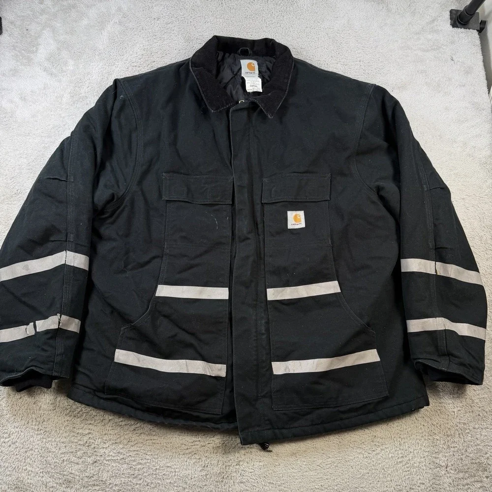 Vintage Carhartt Jacket Men 52 2XL Black Duck Canvas Quilt Lined Reflective Work